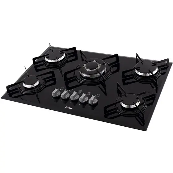 Cooktop Gás 5 Bocas Philco Mesa Vidro Temperado Acendimento Automático Bivolt Chef 5 TC