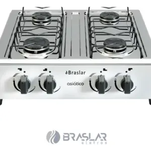Cooktop Gás 4 Bocas Braslar Inox Asiatico