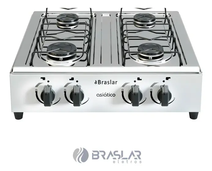 Cooktop Gás 4 Bocas Braslar Inox Asiatico