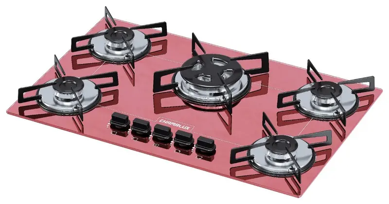 Cooktop Gás 5 Bocas Chamalux Tripla Chama Rosa Trempe de Chapa Bivolt