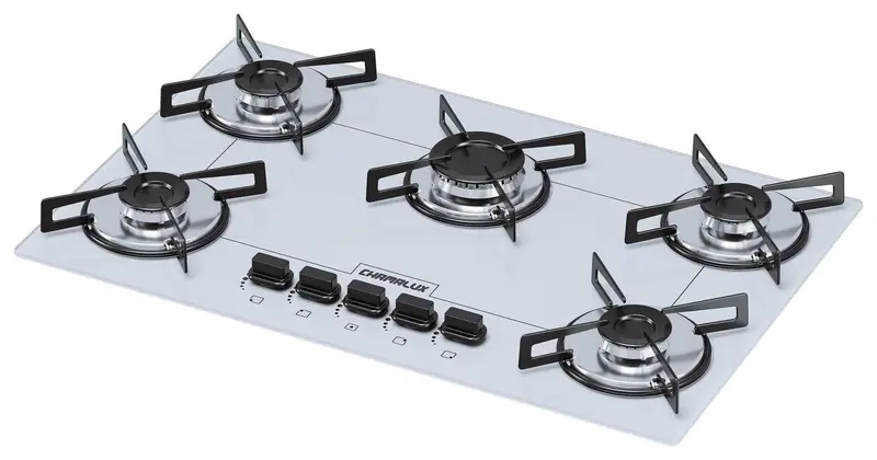 Cooktop Gás 5 Bocas Chamalux Ultra Chama Branco Trempe de Chapa Bivolt