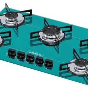 Cooktop Gás 5 Bocas Chamalux Ultra Chama Verde Água Trempe de Chapa Bivolt Cooktop Gás 5 Bocas Chamalux Ultra Chama Verde Água Trempe de Chapa Bivolt