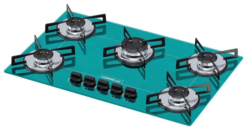 Cooktop Gás 5 Bocas Chamalux Ultra Chama Verde Água Trempe de Chapa Bivolt