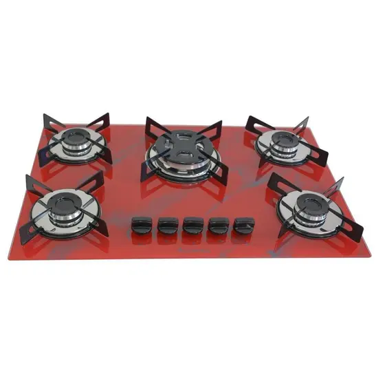 Cooktop Gás 5 Bocas Chamalar Tripla Chama Marmorizado Vermelho Bivolt