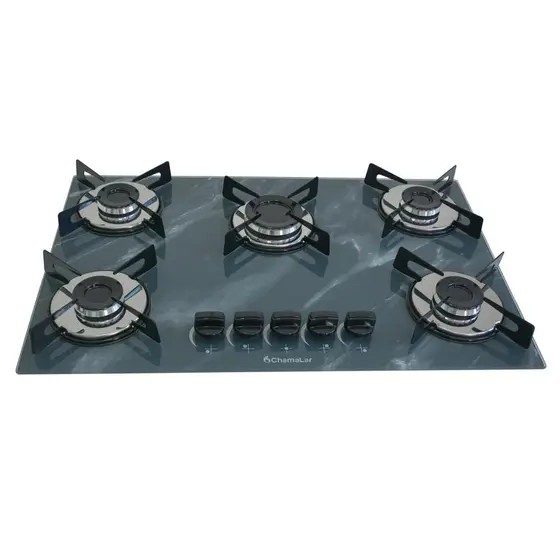 Cooktop Gás 5 Bocas Chamalar Ultra Chama Marmo Cinza Bivolt