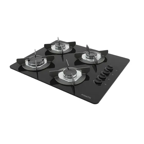 Cooktop Gás 4 Bocas Fogatti Inox Mesa de Vidro Safe