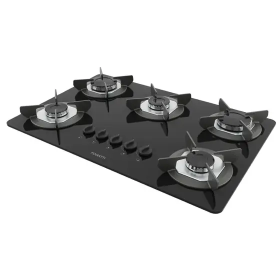 Cooktop Gás 5 Bocas Fogatti Inox Mesa de Vidro Safe