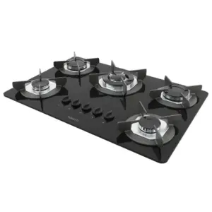 Cooktop Gás 5 Bocas Fogatti Inox Tripla Chama Mesa de Vidro Safe Cooktop Gás 5 Bocas Fogatti Inox Tripla Chama Mesa de Vidro Safe