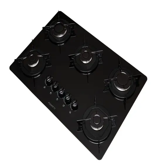 Cooktop Gás 5 Bocas Fogatti Mesa de Vidro Preto