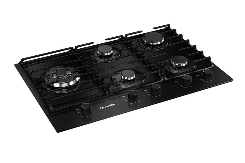Cooktop Gás 5 Bocas Mueller Tripla Chama Grade Dupla Mesa de Vidro Bivolt MCG5BM
