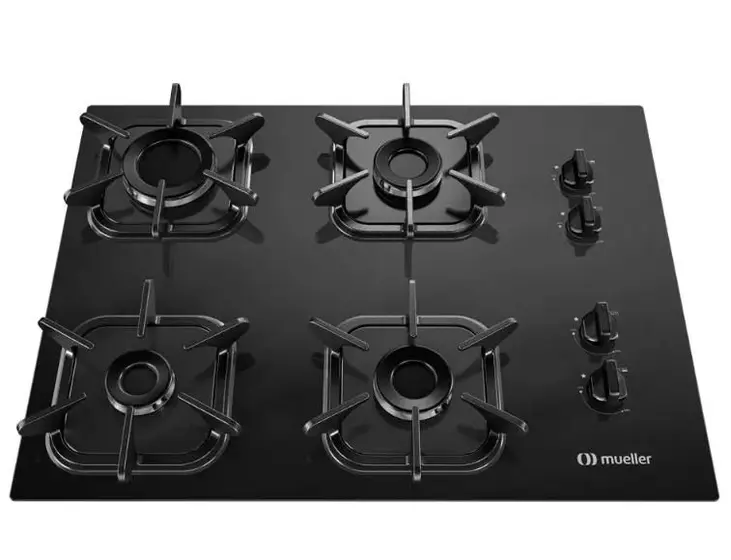 Cooktop Gás 4 Bocas Mueller Ultra Chama Mesa de Vidro Bivolt