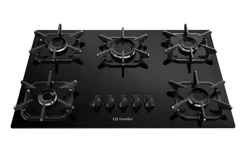 Cooktop Gás 5 Bocas Mueller Ultra Chama Mesa de Vidro Bivolt