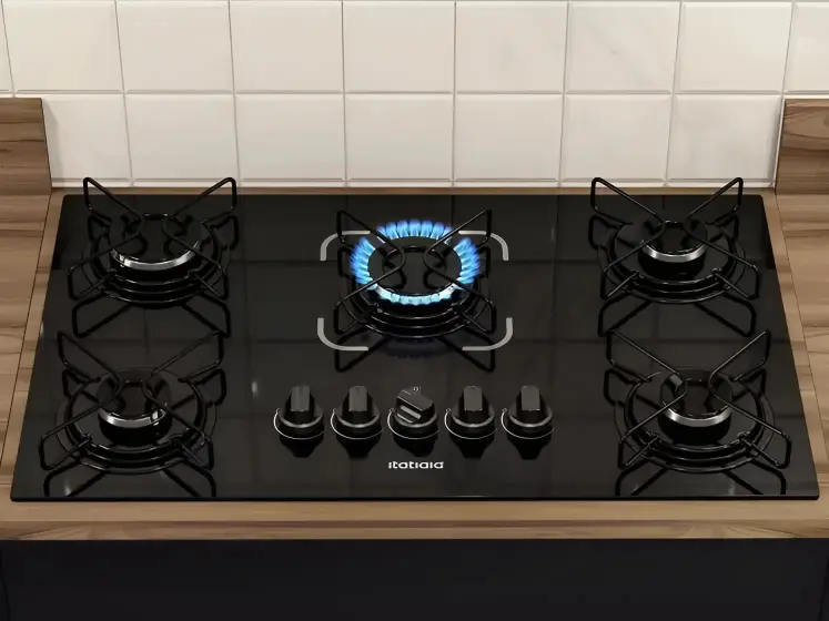 Cooktop Gás 5 Bocas Itatiaia Vidro Temperado Preto Essencial