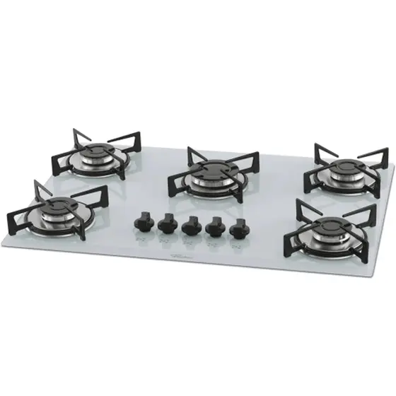 Cooktop Gás 5 Bocas Fischer Vidro Branco 1642-6986