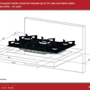 Cooktop Gás 5 Bocas Fischer Tripla Chama Vidro Preto Fit Line 26300-57079 Cooktop Gás 5 Bocas Fischer Tripla Chama Vidro Preto Fit Line 26300-57079