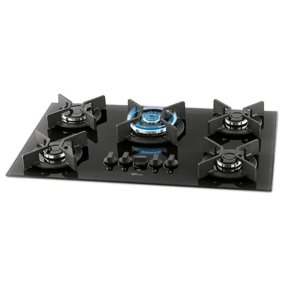 Cooktop Gás 5 Bocas Fischer Mesa de Vidro Preto TC Infinity