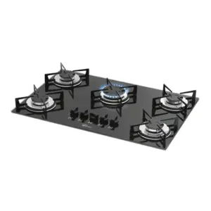 Cooktop Gás 5 Bocas Fischer Mesa de Vidro Preto Bivolt Cooktop Gás 5 Bocas Fischer Mesa de Vidro Preto Bivolt