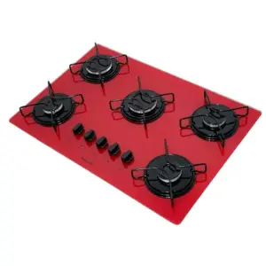 Cooktop Gás 5 Bocas Fornello Vermelho Acendimento Automático Cooktop Gás 5 Bocas Fornello Vermelho Acendimento Automático
