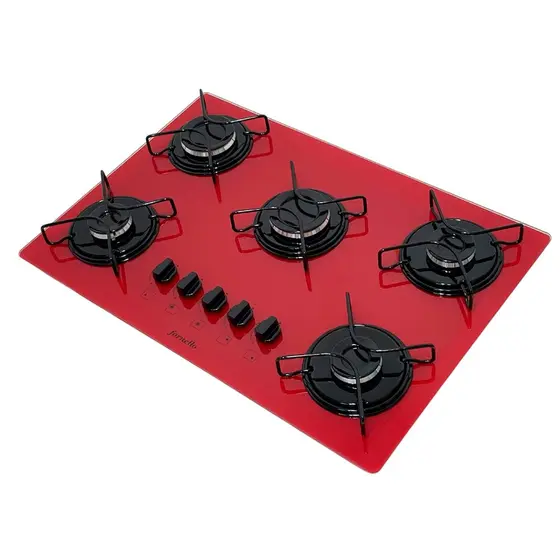 Cooktop Gás 5 Bocas Fornello Vermelho Acendimento Automático