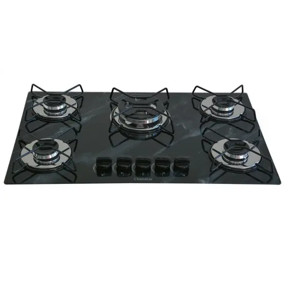 Cooktop Gás 5 Bocas Chamalar Tripla Chama Preto Bivolt