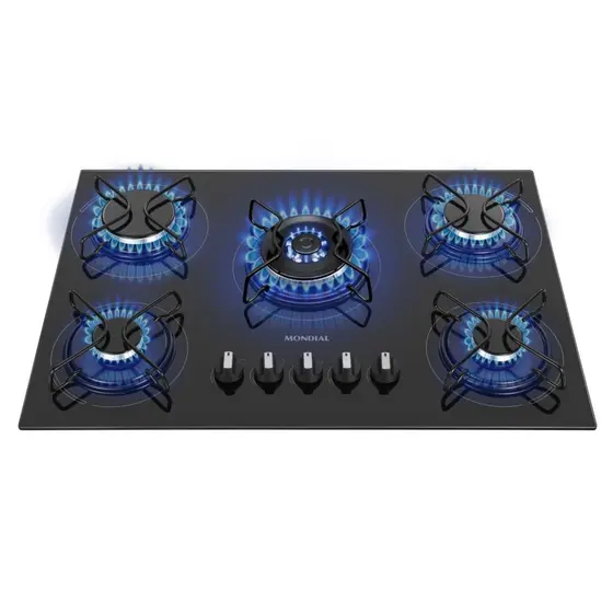 Cooktop Gás 5 Bocas Mondial Preto Inox Bivolt CTG-03