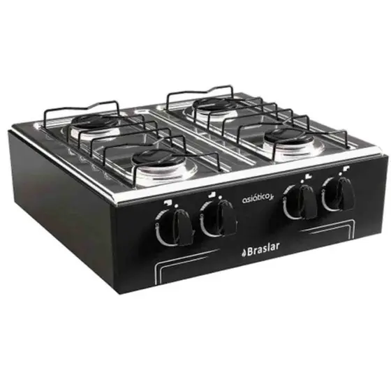 Cooktop Gás 4 Bocas Braslar Preto Bivolt Asiático Jr