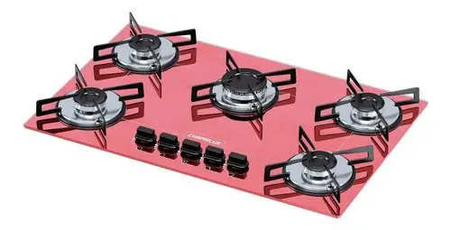 Cooktop Gás 5 Bocas Chamalux Ultra Chama Rosa Trempe de Chapa Bivolt
