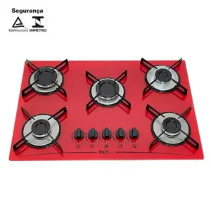 Cooktop Gás 5 Bocas D&D Metal Vermelho Acendimento Automático Cooktop Gás 5 Bocas D&D Metal Vermelho Acendimento Automático