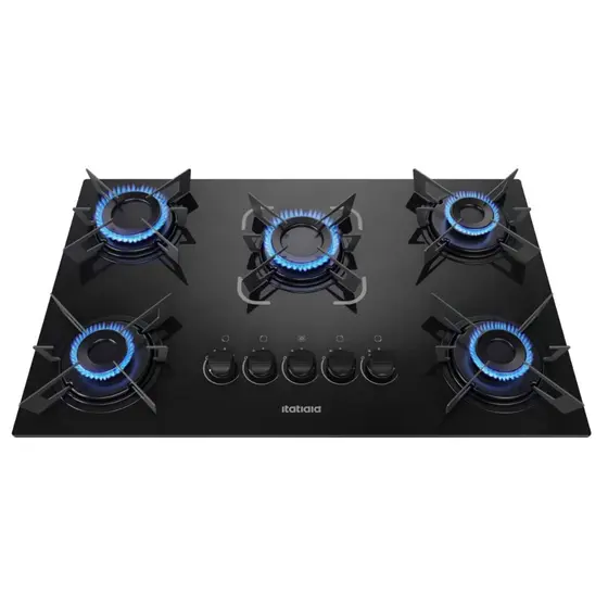 Cooktop Gás 5 Bocas Itatiaia Mesa de Vidro Preto Trempe Aço Bivolt Electra