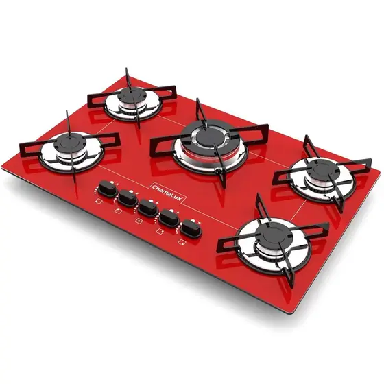 Cooktop Gás 5 Bocas Chamalux Tripla Chama Vermelho Bivolt
