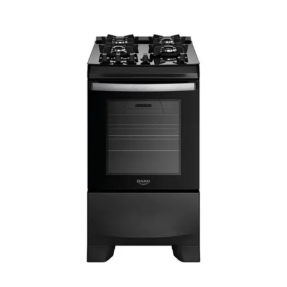 Fogão de Piso a Gás Dako 4 Bocas Preto com Mesa de Vidro Mega Chama Bivolt Supreme Glass