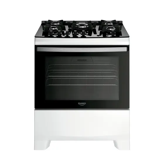 Fogão de Piso a Gás Dako 5 Bocas Branco Mesa de Vidro Tripla Chama Bivolt Supreme Glass
