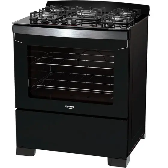 Fogão de Piso a Gás Dako 5 Bocas Automático Mesa de Vidro Tripla Chama Diplomata