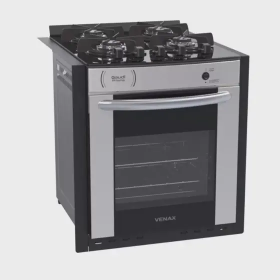 Fogão de Embutir a Gás Venax 4 Bocas Inox Gaudi Prisma Vitreo