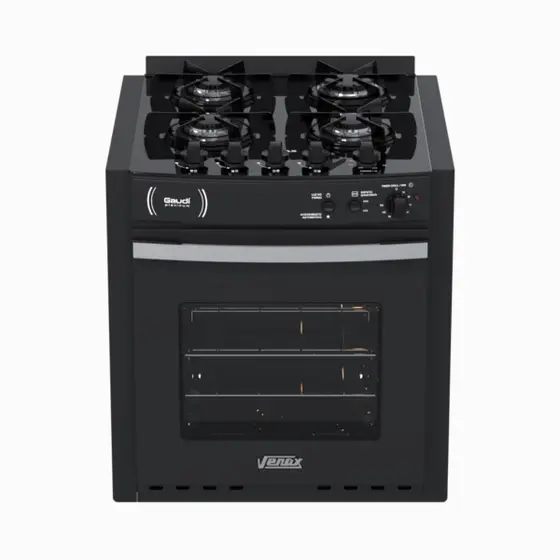 Fogão de Embutir a Gás Venax 4 Bocas Preto Gás GLP Gaudi Platinum Vitreo