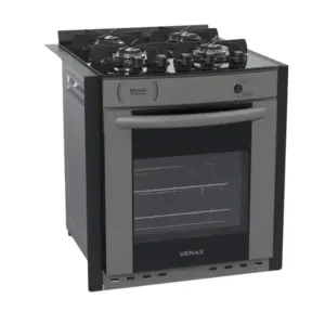 Fogão de Embutir a Gás Venax 4 Bocas Grafite Gás GLP Gaudi Prisma Vitreo BL
