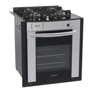 Fogão de Embutir a Gás Venax 4 Bocas Inox Forno Easy Clean 51,8L Gaudi Prisma Vítreo BL 25373
