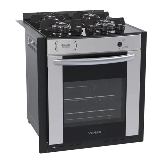 Fogão de Embutir a Gás Venax 4 Bocas Inox Forno Easy Clean 51,8L Gaudi Prisma Vítreo BL 25373