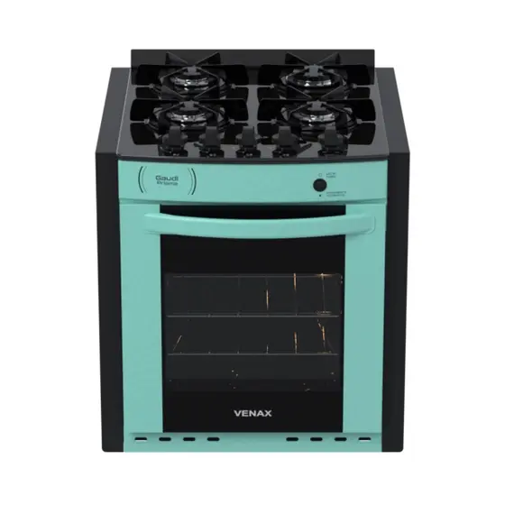 Fogão de Embutir a Gás Venax 4 Bocas Verde Gás GLP Gaudi Prisma Vitreo BL