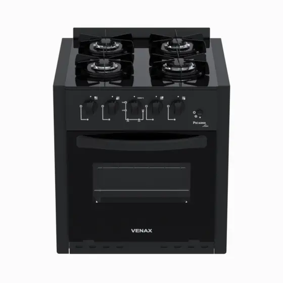 Fogão de Embutir a Gás Venax 4 Bocas Preto Fosco Gás GLP Picasso Line