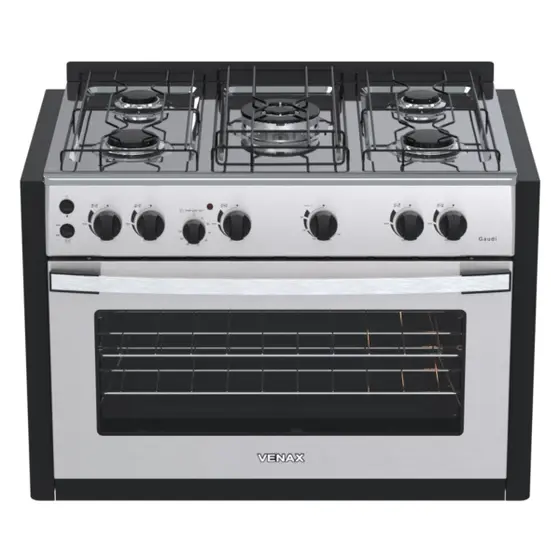 Fogão de Embutir a Gás Venax 5 Bocas Inox Gás GLP Gaudi Platinum GII
