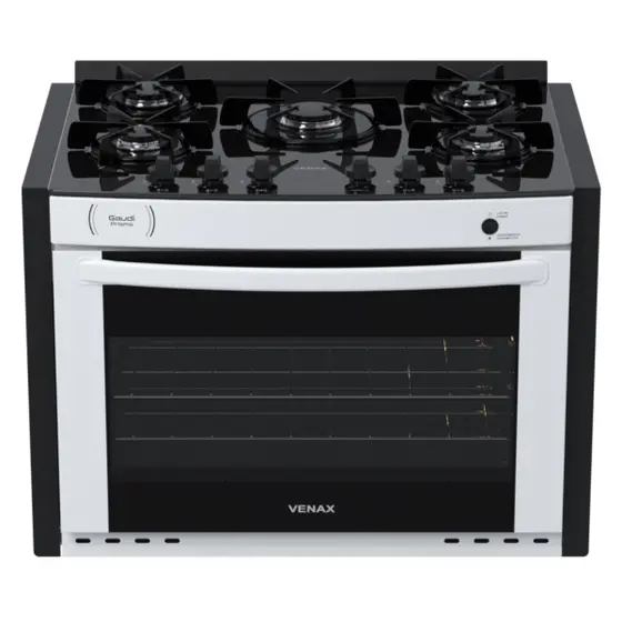 Fogão de Embutir a Gás Venax 5 Bocas Branco Gás GLP Gaudi Prisma Vitreo BL