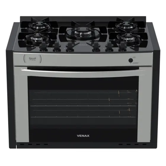 Fogão de Embutir a Gás Venax 5 Bocas Inox Gás GLP Gaudi Prisma Vitreo BL