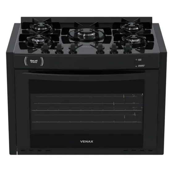 Fogão de Embutir a Gás Venax 5 Bocas Preto Gás GLP Gaudi Prisma Vitreo BL