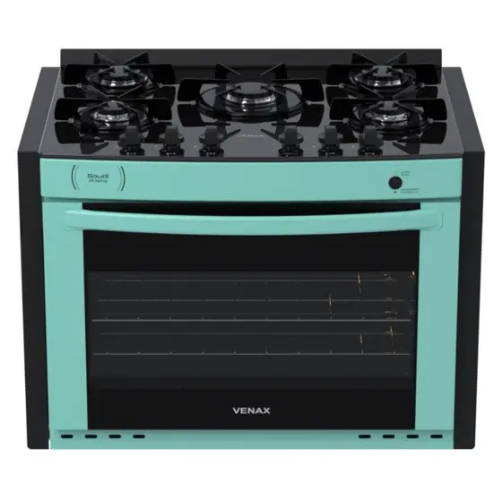Fogão de Embutir a Gás Venax 5 Bocas Verde Gás GLP Gaudi Prisma Vitreo BL