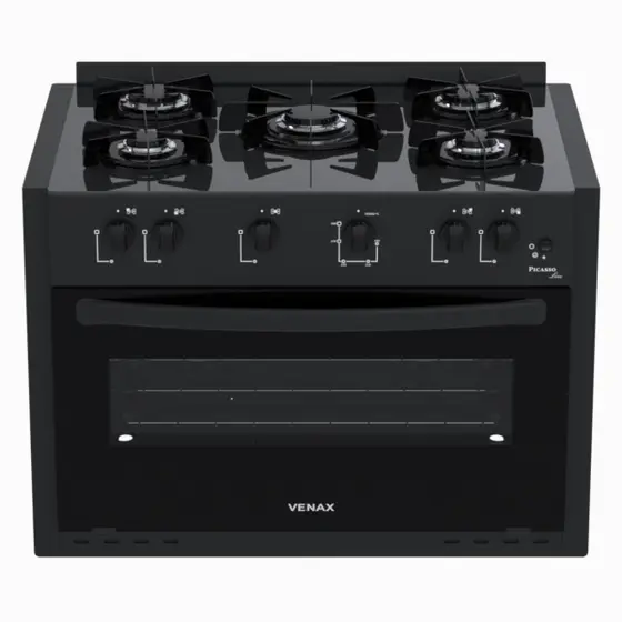 Fogão de Embutir a Gás Venax 5 Bocas Preto Fosco Gás GLP Picasso Line