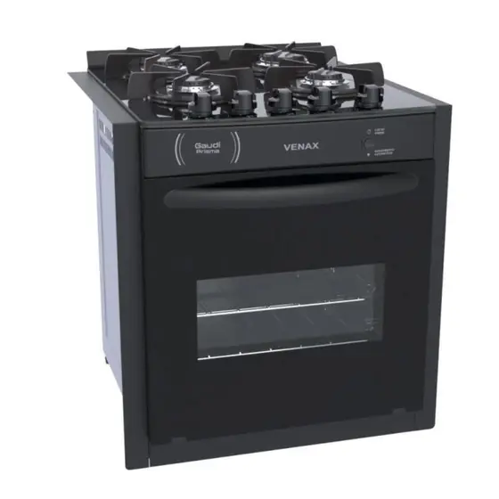 Fogão de Embutir a Gás Venax 4 Bocas Preto Bivolt Gaudi Prisma