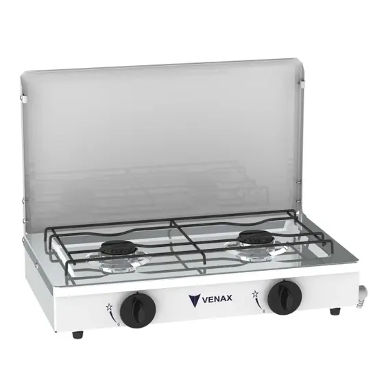 Fogão de Mesa a Gás Venax 2 Bocas Branco Tampa de Metal Gás GLP Flamalar