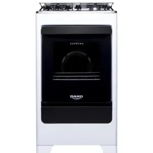 Fogão de Piso a Gás Dako 4 Bocas Branco com Mesa de Inox Bivolt Supreme Glass