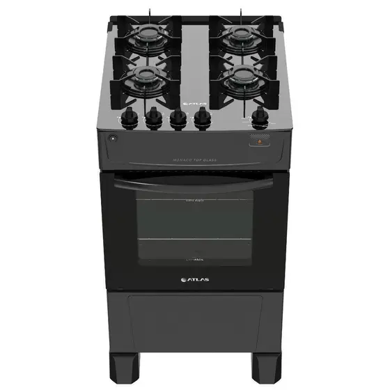 Fogão de Piso a Gás Atlas 4 Bocas Preto Bivolt Mônaco Top Glass